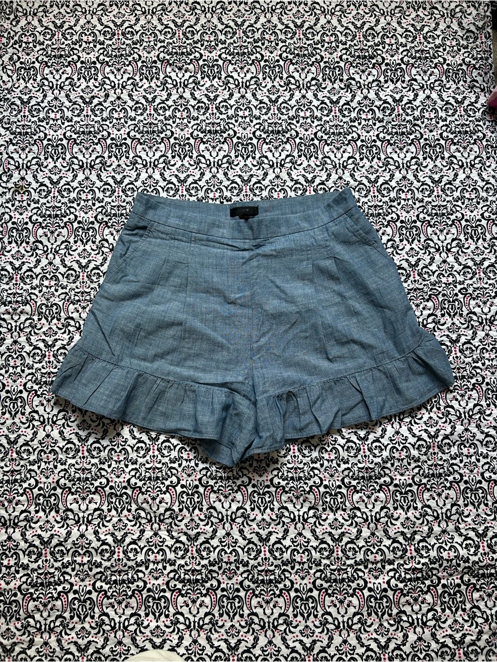 J. Crew Chambray Ruffle Hem Shorts - Blue